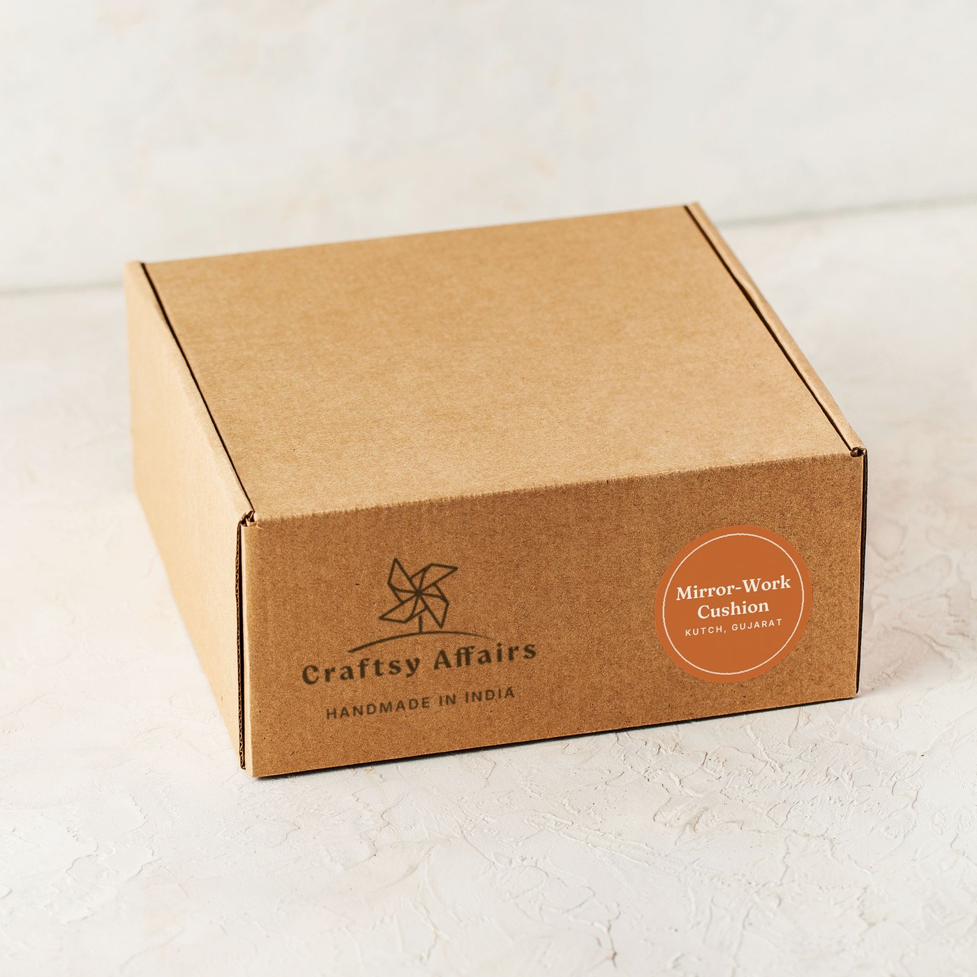 Kutch Mirror-Work Cushion Cover in Craftsy Affairs packaging